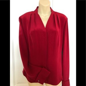 Red silk V-neck blouse Talbots sz12